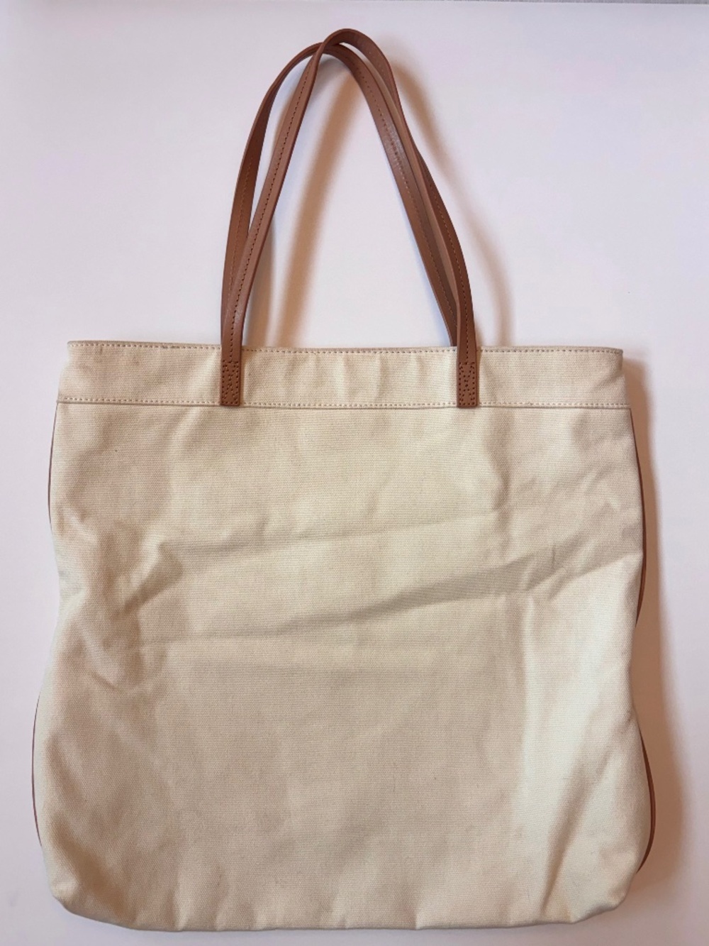 Tory Burch Ella Canvas Bird Tote Cream Navy Leather Trim Large Shoulder Bag - Picture 2 of 5